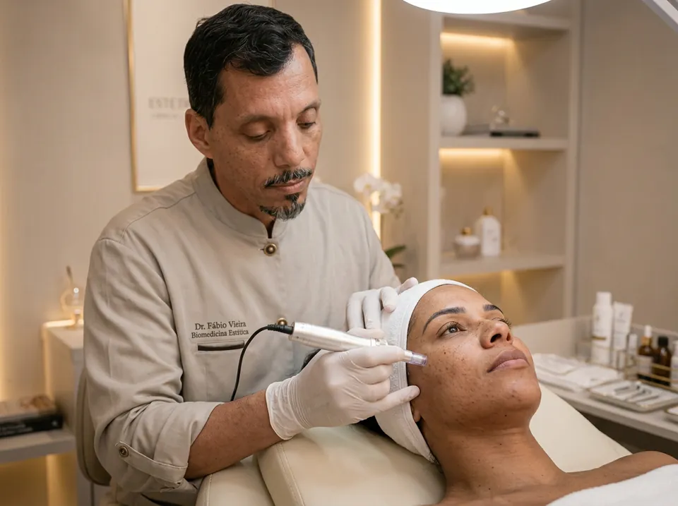 Procedimento de microagulhamento facial na Shiva Zen