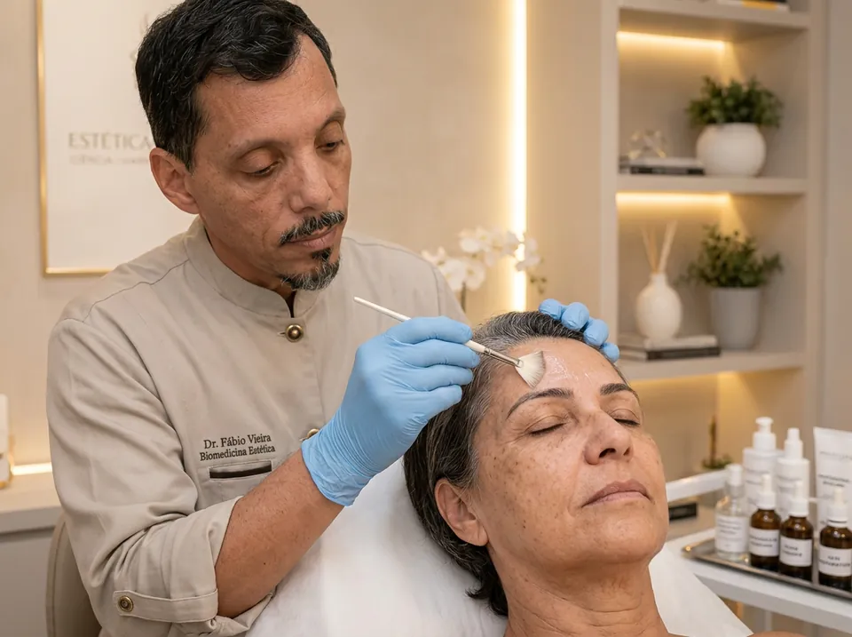 Aplicação de peeling químico facial na Shiva Zen
