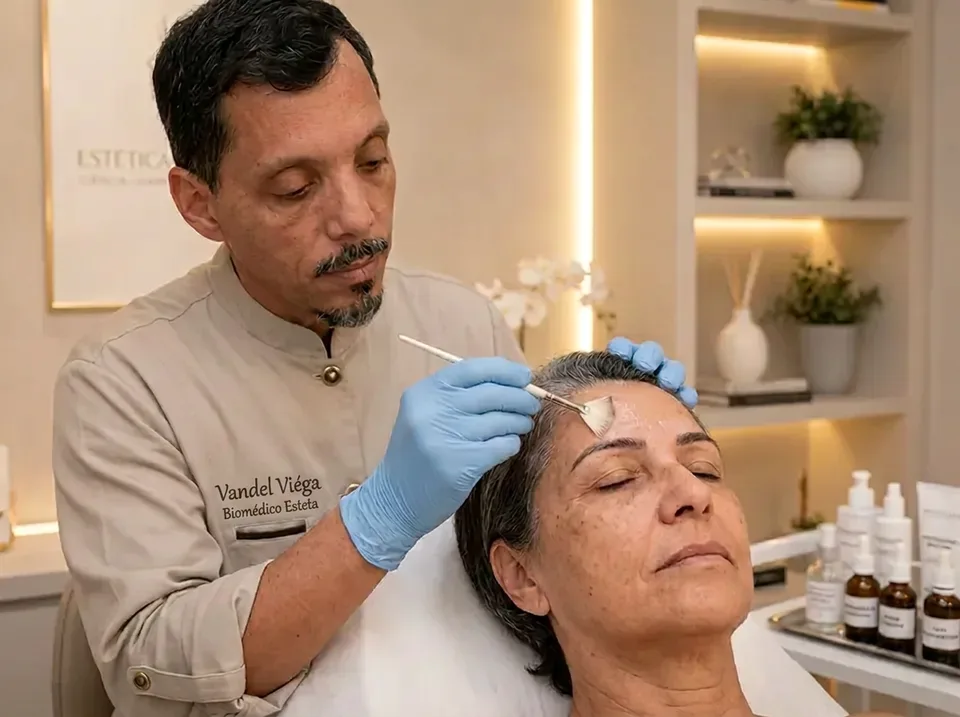 Aplicação de peeling químico facial na Shiva Zen